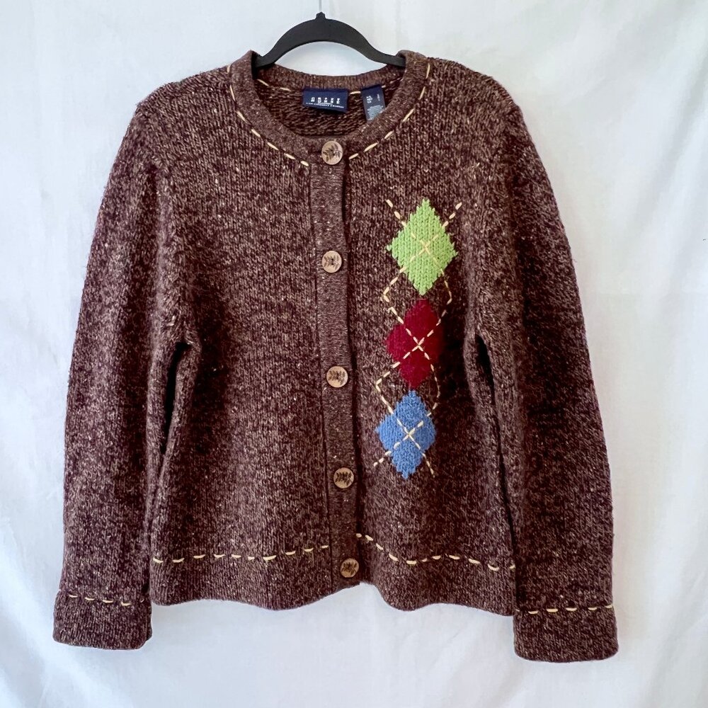 Crazy Horse A Liz Claiborne Company Brown Cardigan Sweater, Size Large